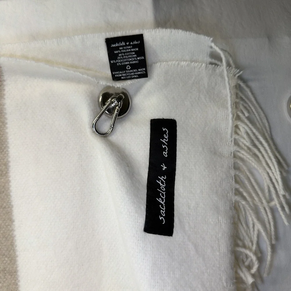 NEW Sackcloth & Ashes Blanket Throw White Beige Stripes Fringed Italian 70